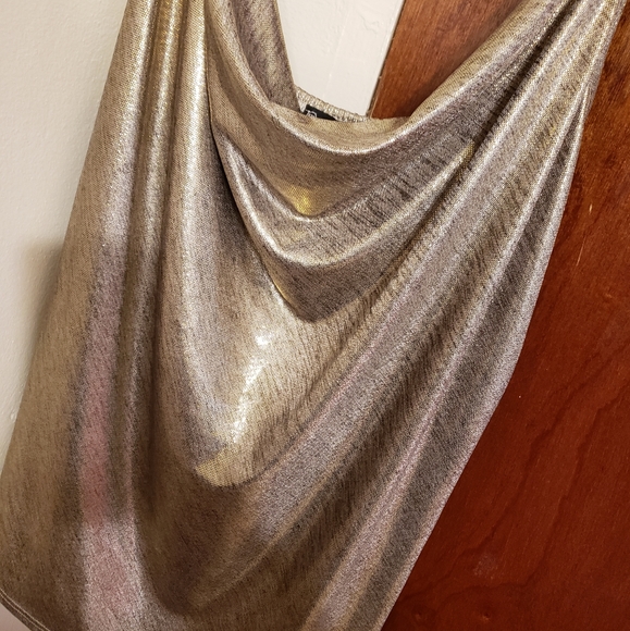 Fashion to Figure Tops - Drape nexk foil gold tank